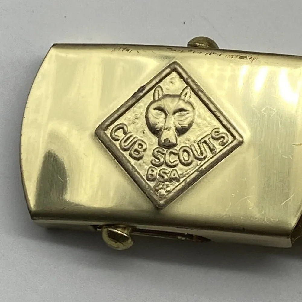 Vintage Cub Scouts BSA Brass Lot Wolf Bear Neckerchief Slide Belt Buckle Explore